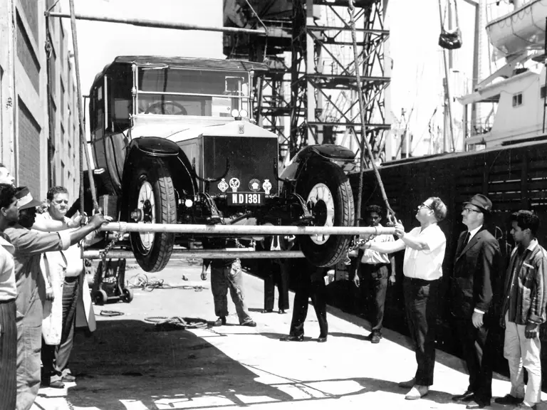 The Rolls-Royce is loaded for shipping, likely to or from its sojourn in the Southern Hemisphere. The Rolls-Royce is loaded for shipping, likely to or from its sojourn in the Southern Hemisphere.