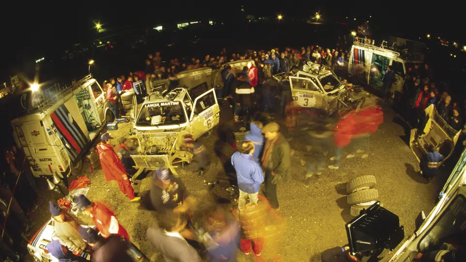 Chassis no. 202 and one of its sister cars during the 1985 Lombard RAC Rally.