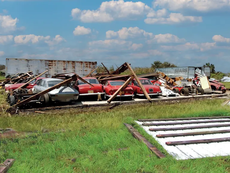 Chassis 07809 following the barn collapse as a result of Hurricane Charley, 2004.