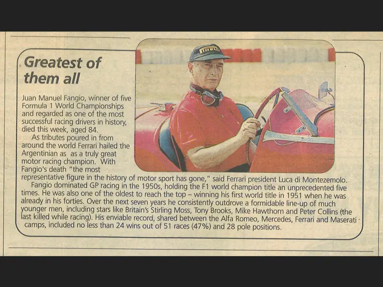 Juan Manual Fangio’s obituary in the daily South African newspaper, The Star, 20 July 1995.