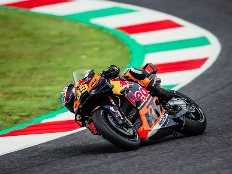Brad Binder and the KTM RC16 at the 2023 Grand Primeio d'Italia Oakley where the pair set the top-speed record in MotoGP.