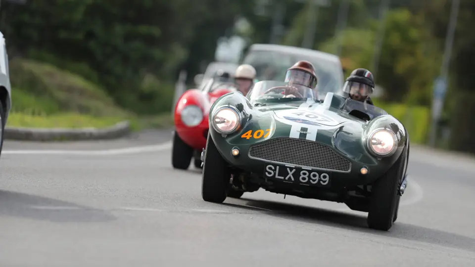 The Aston Martin is pictured participating in the 2018 Mille Miglia.