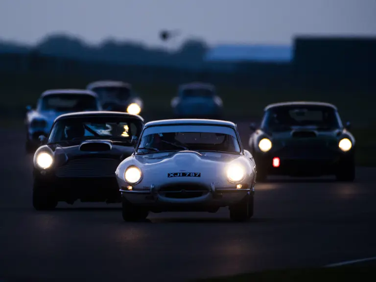 The Jaguar E-Type was driven by Jenson Button in The Stirling Moss Trophy at Goodwood Revival in 2021.