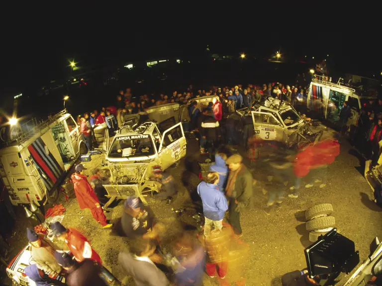 Chassis no. 202 and one of its sister cars during the 1985 Lombard RAC Rally.