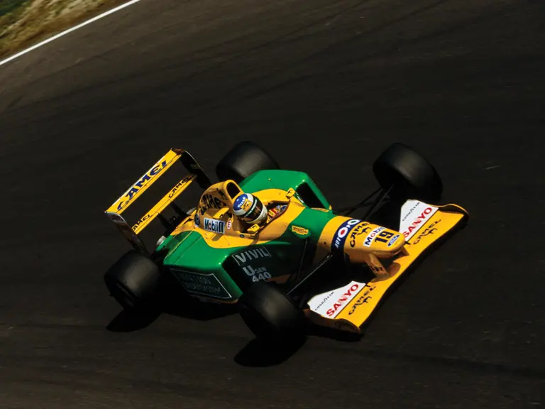Michael Schumacher behind the wheel of the Benetton at the 1992 Italian Grand Prix at Monza.