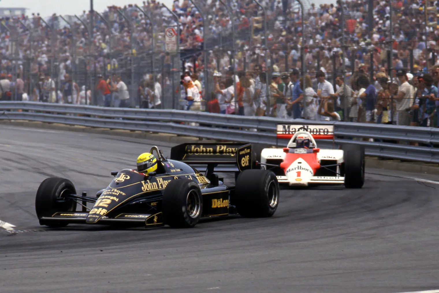 Ayrton Senna en route to victory at the 1986 Detroit Grand Prix.