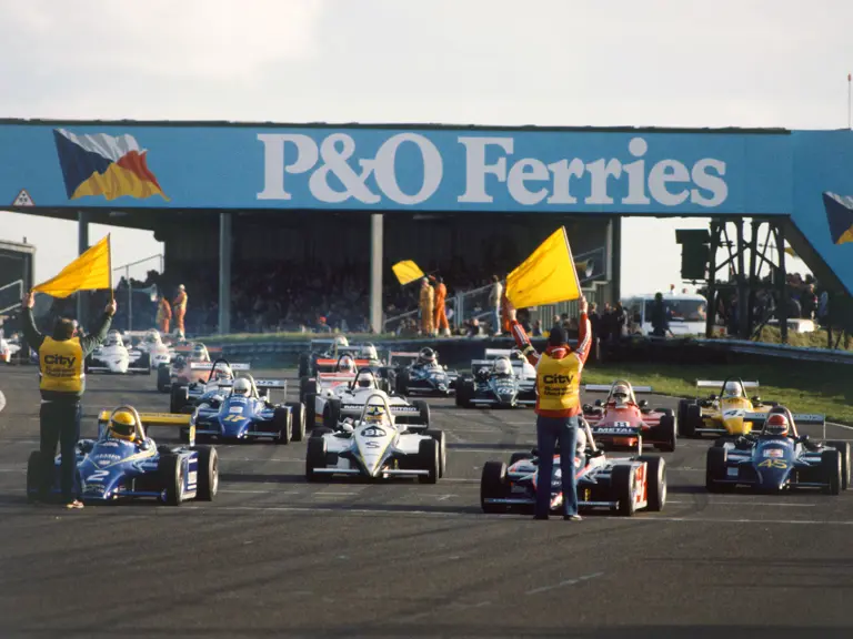 Ayrton Senna as seen at the front of the grid during the British Formula 3 race at Thruxton in November 1982.