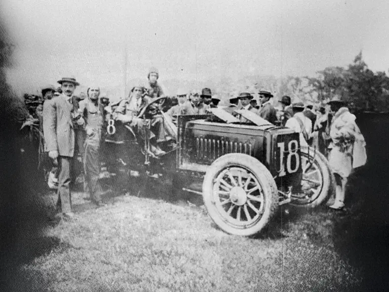 Augustine Casaux Driving at the Mexican Speed Trials, circa 1909.