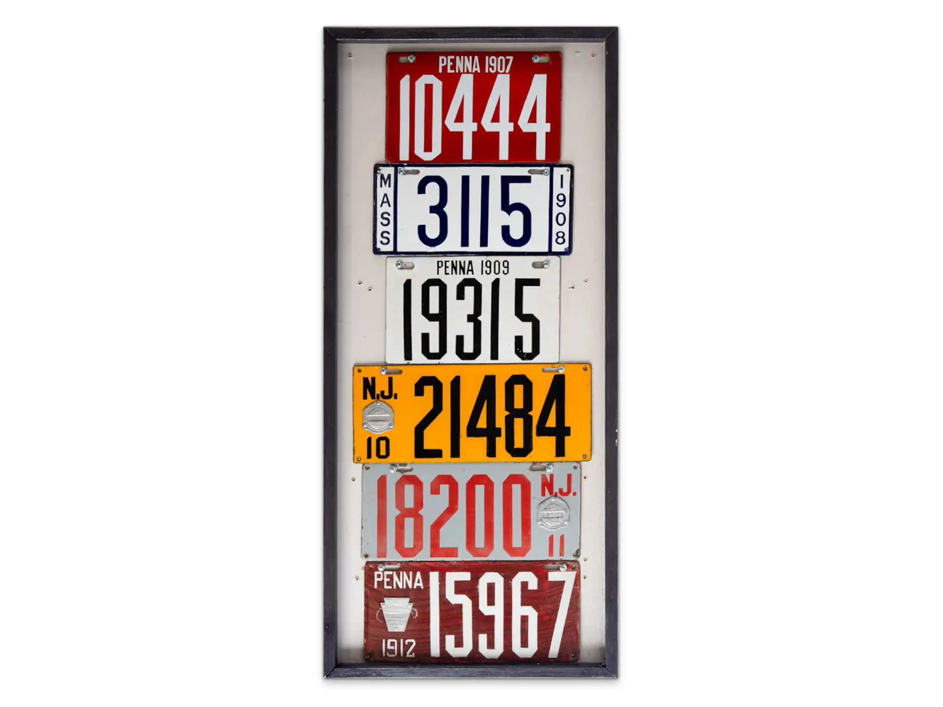 Six Porcelain License Plates in Framed Panel, 1907–1912 | The