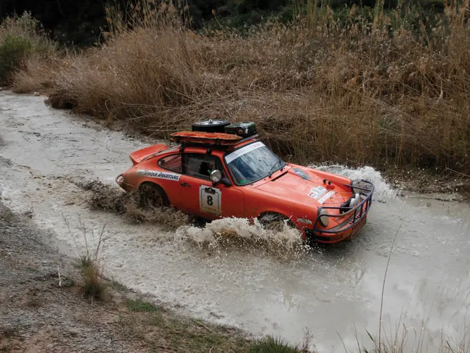 The Porsche is pictured participating in the off-road Spain Classic Raid in 2016.