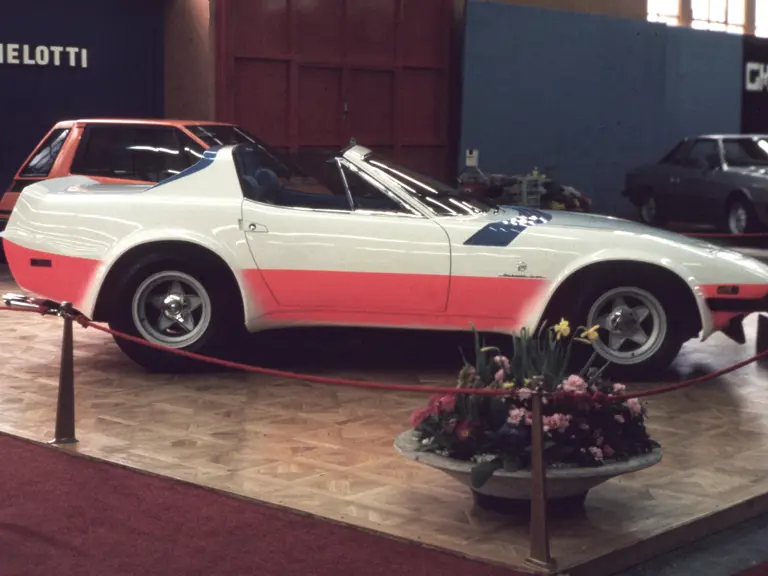 Chassis no. 15965 on the Michelotti stand at the 1975 Geneva Motor Show.
