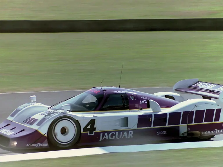 Andy Wallace and Jan Lammers drive No.4 at the 1990 Donington World Sports Prototype Championships.