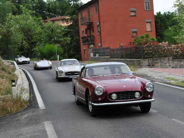 The Ferrari is pictured crossing the Passo della Raticosa, in between Bologna and Florence, during the 2008 Mille Miglia.