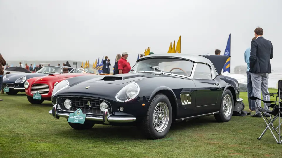 The Ferrari is captured on exhibition at the 2022 Pebble Beach Concours d’Elegance.