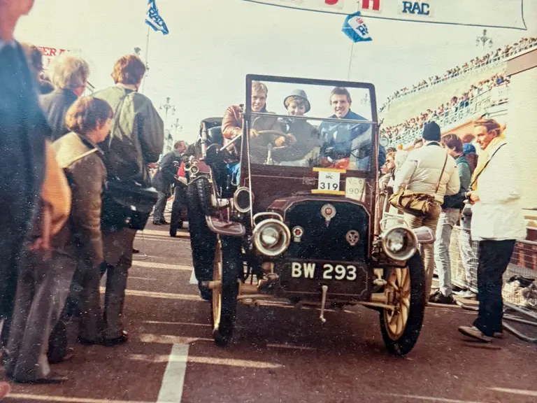 The Humber is pictured arriving on Madeira Drive on completion of the 1984 London to Brighton Veteran Car Run.