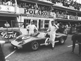 Holman-Moody’s #4 Ford GT40 Mk II (P/1032) and drivers Mark Donohue (left) and Paul Hawkins (right) at the 1966 24 Hours of Le Mans.