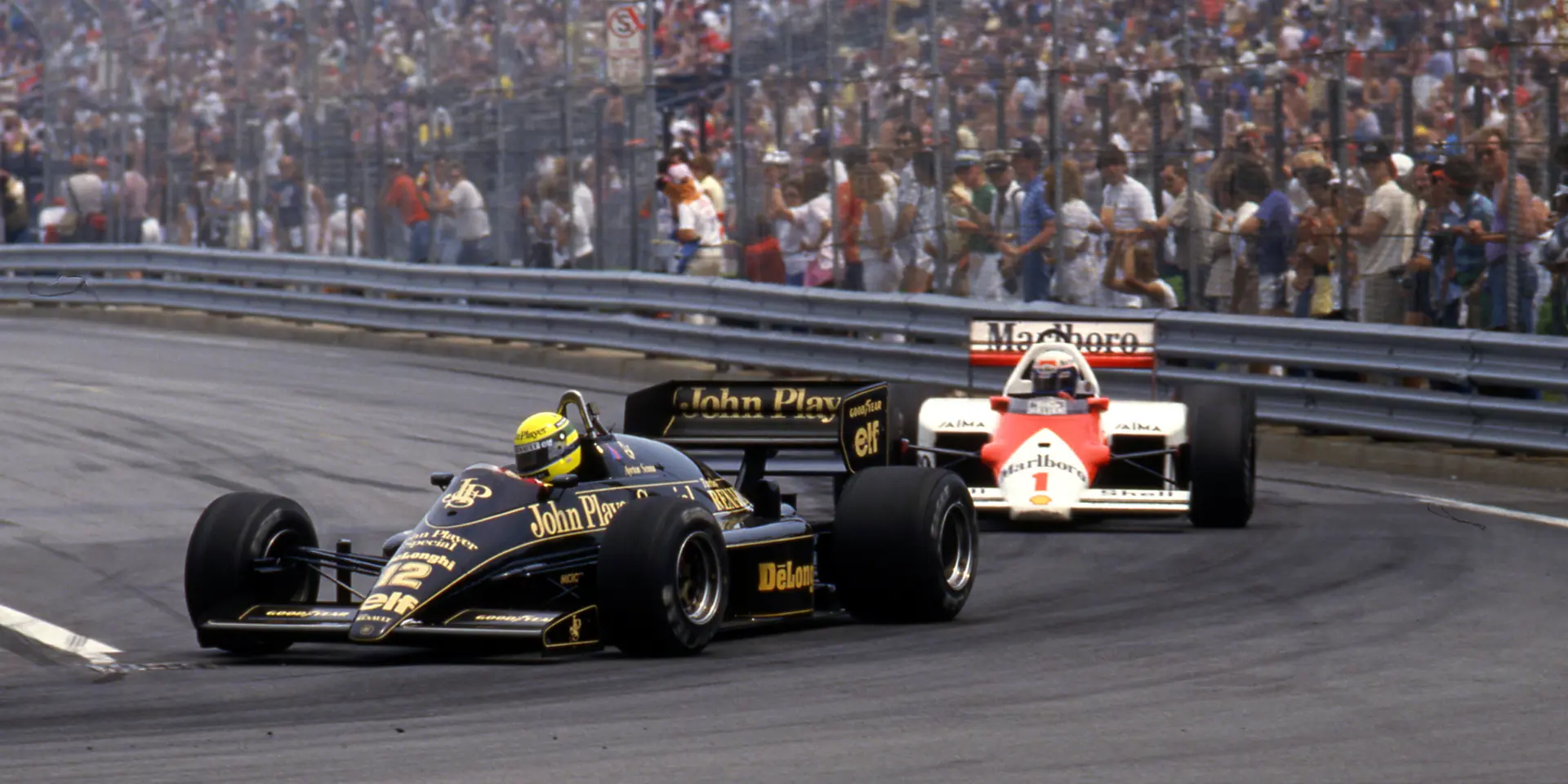 Ayrton Senna en route to victory at the 1986 Detroit Grand Prix.