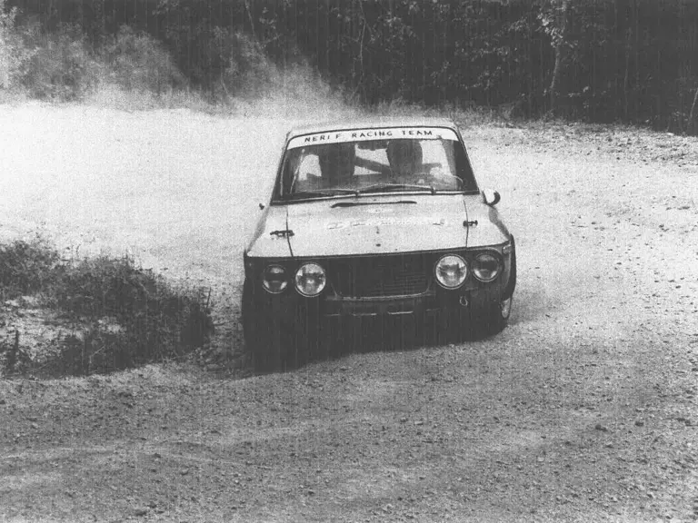 The Fulvia at speed during the 1978 Italian Rally Championship.