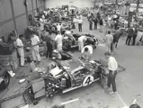 P/1032 (car #4) at the Ford garage in France ahead of the 1966 24 Hours of Le Mans.