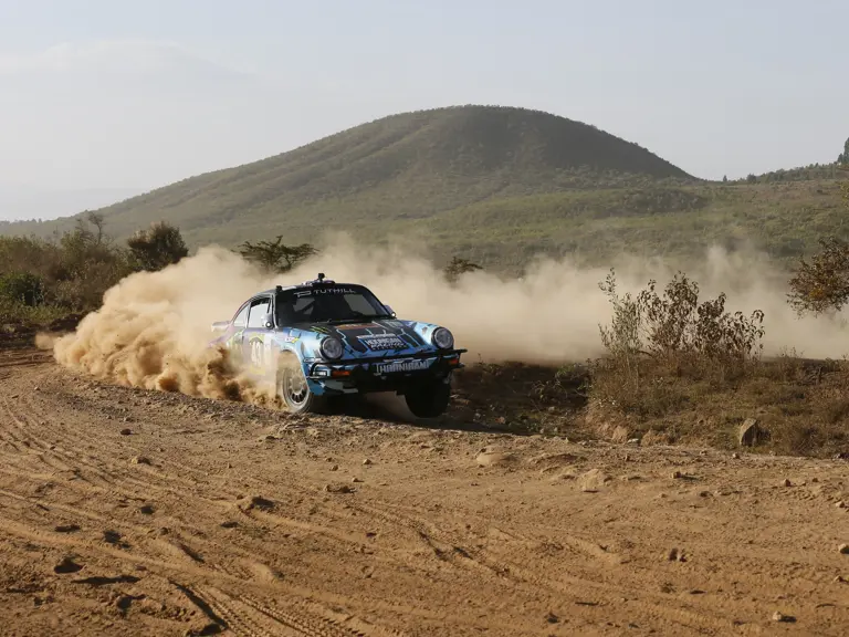 The Tuthill-prepared Porsche 911 SC 'Safari' on the 2022 East African Safari Classic, driven by Ken Block.