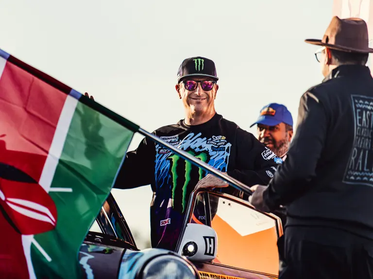 The Tuthill-prepared Porsche 911 SC 'Safari' on the 2022 East African Safari Classic, driven by Ken Block.