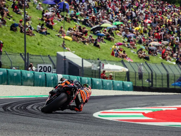 Brad Binder and the KTM RC16 at the 2023 Grand Primeio d'Italia Oakley where the pair set the top-speed record in MotoGP.