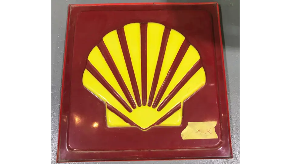 Shell Sign Sticker Tape Shell Station Plastic Sign | Auburn Fall 2018 | RM Sotheby's