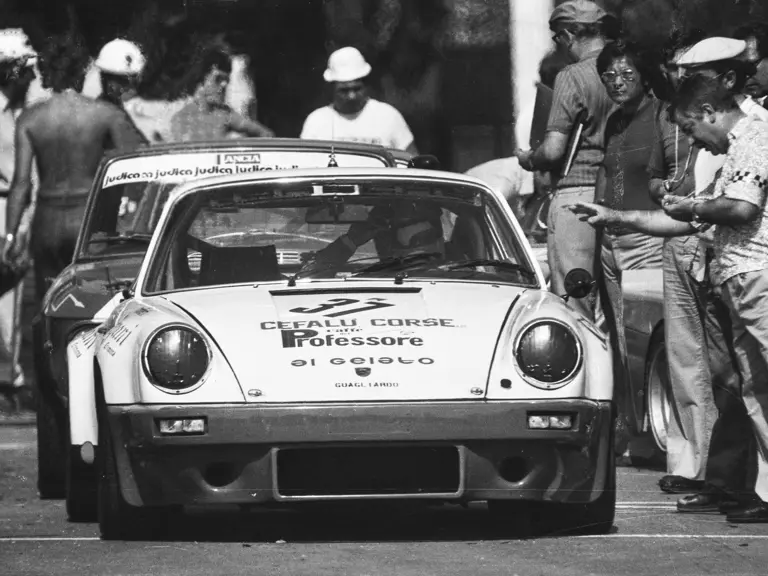 Sporting red bumpers and representing Cefalù Corse, the RS 3.0 entered the gruelling Targa Florio road race in 1975.