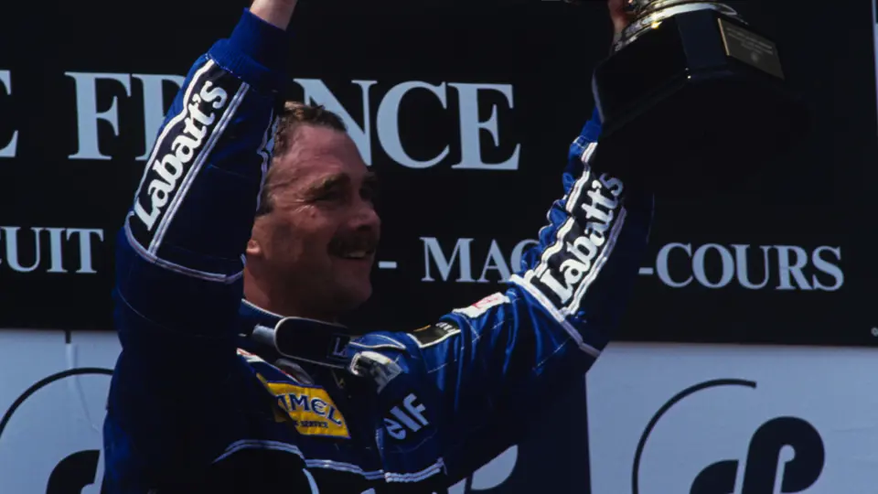 French Grand Prix, Magny-Cours, France. 1991 
Podium Nigel Mansell Williams FW 14 wins the race, Alain Prost Ferrari 642 is 2nd and Ayrton Senna Mclaren-Honda MP4/6 3rd
© Formula One Pictures / Picture by John Townsend.  jt@f1pictures.com www.f1pictures.com. Tel +36 70 776 9682 Vat No UK 221 9053 92.
 
