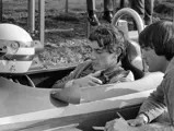 Ayrton Senna sitting in the Ralt RT3 speaks to an engineer at Thruxton in November of 1982.