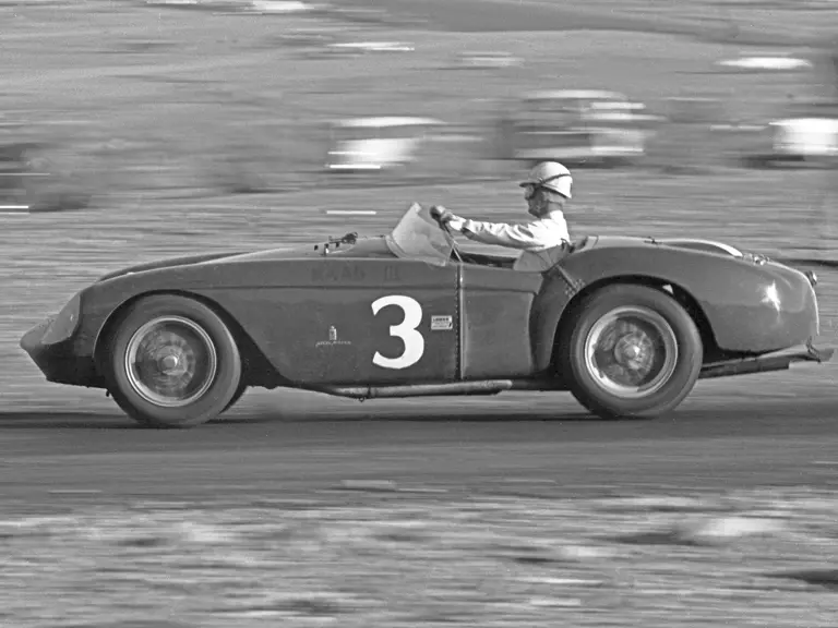 Pat O’Connor behind the wheel of 0448 MD at Willow Springs in March of 1956.