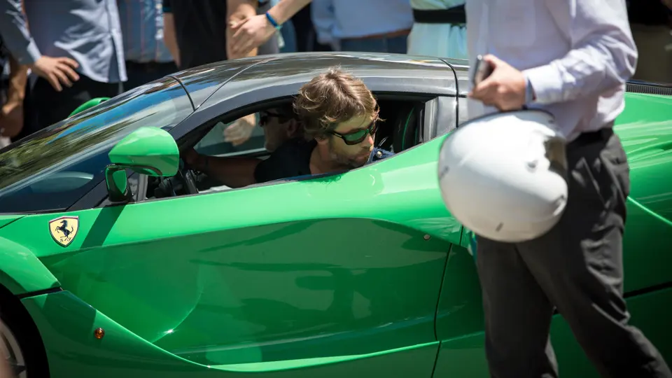 The green LaFerrari was delivered new to musician Jay Kay, pictured here driving at the 2014 Goodwood Festival of Speed.