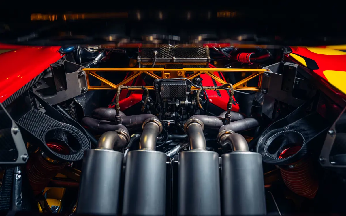 The engine bay of the McLaren F1 road car.
