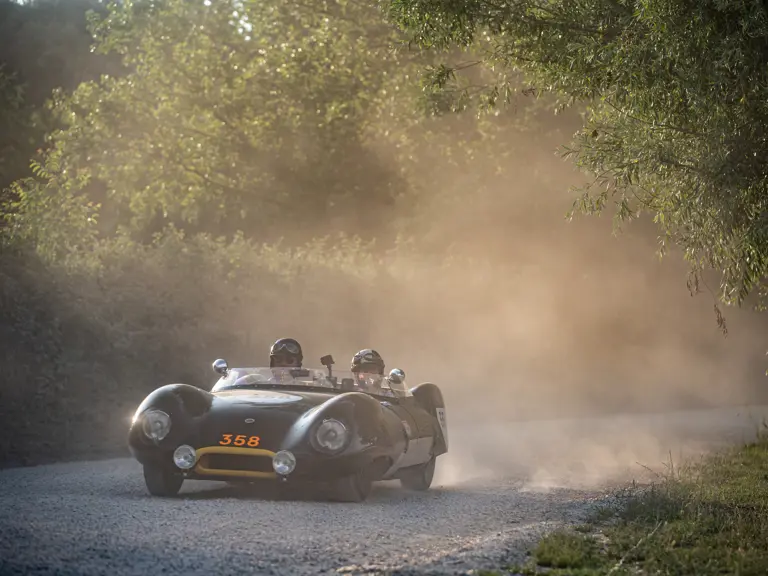 The consignor hurtles through a stage at the 2021 Mille Miglia in his 1956 Lotus Eleven Series I Le Mans.