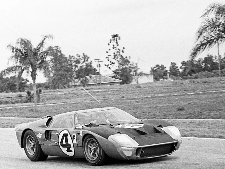 A.J. Foyt handles P/1016 around Sebring in 1966.