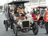 The Talbot is pictured reaching the finish line of the London to Brighton Veteran Car Run.