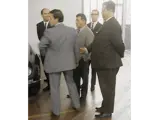 Ferruccio Lamborghini at the Lamborghini factory with the owner of the 400 GT in 1967.