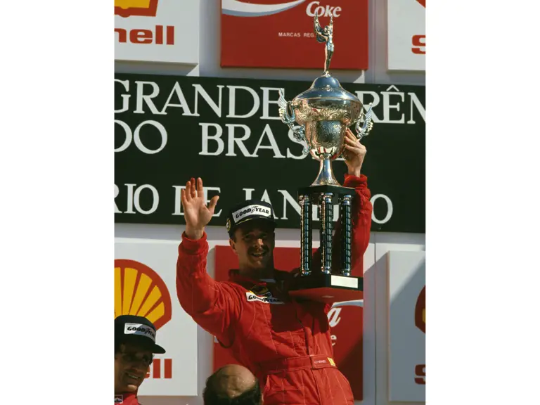 Brazilian GP Jacarepagua Autodromo, Rio de Janeiro Brazil 1989
Podium Nigel Mansell Ferrari 640 wins the race, Alain Prost Mclaren-Honda MP4/5 is 2nd and Mauricio Gugelmin March-Judd CG891 is 3rd
© Formula One Pictures / Picture by John Townsend. Office tele (+36)26 322 826 Hungarian mobile (+36) 70 776 9682. UK Mobile +44 7747 862606 www.f1pictures.com.
Vat Number 221 9053 92
 
