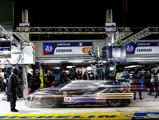 Chassis 3858 refuels as night falls during the 2021 24 Hours of Le Mans.