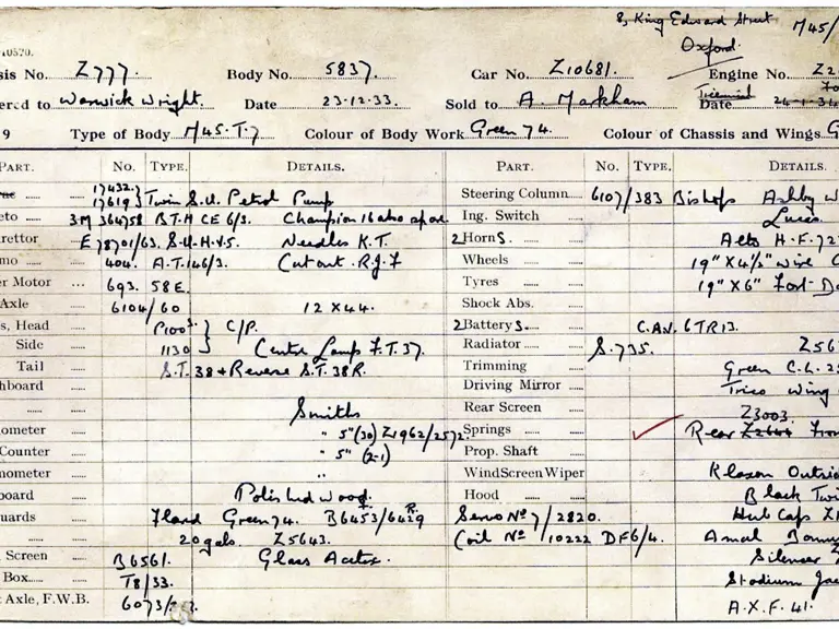 The Lagonda’s build sheet, which clearly identifies it as an original M7 tourer.
