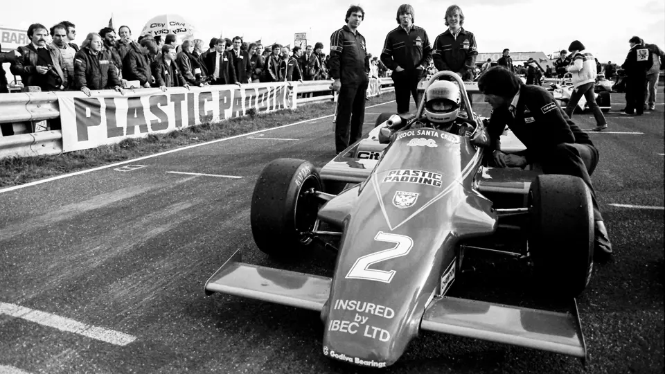 Ayrton Senna awaits the start of the British Formula 3 race at Thruxton in November 1982.