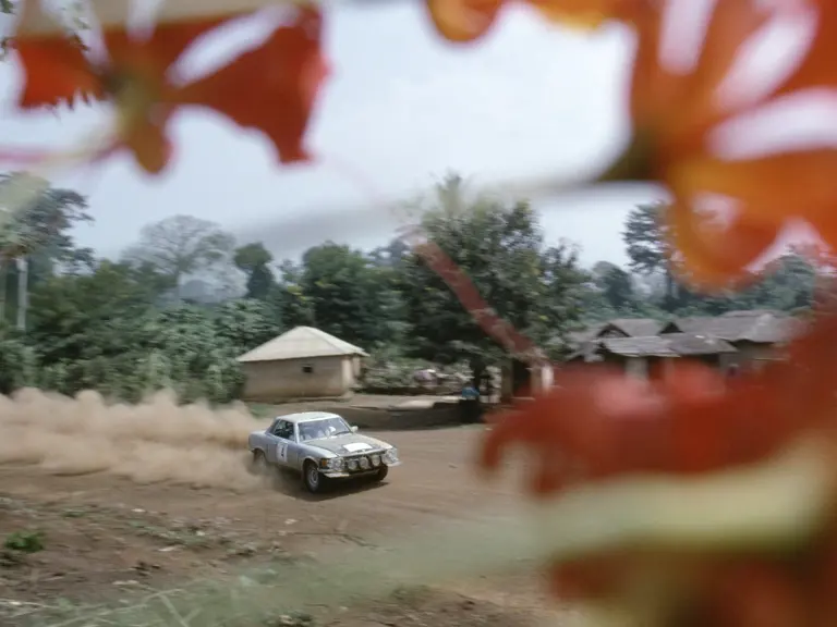 Björn Waldegård and Hans Thorszelius captured here in their Mercedes-Benz 450 SLC 5.0 at the 1979 Bandama Rally.