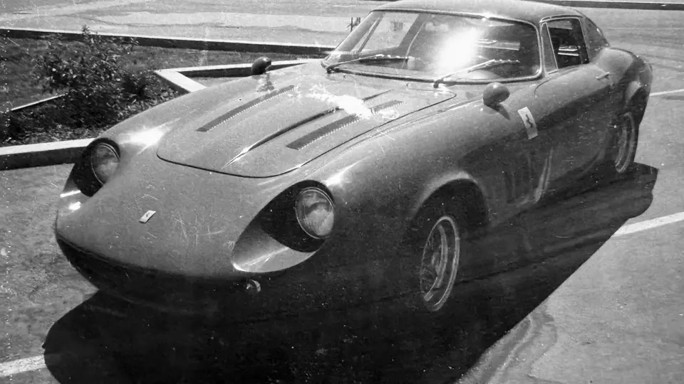 The Ferrari is captured outside the Grand Touring Cars Inc dealership of Harley Cluxton III in Phoenix, Arizona in the early-to-mid 1970s.