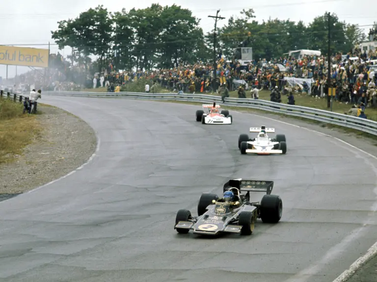 Just behind Ronnie Peterson’s Lotus 72D was Jody Scheckter in this McLaren M23 at the 1973 Canadian Grand Prix. Scheckter qualified in 3rd, but suffered a collision on 32nd lap.