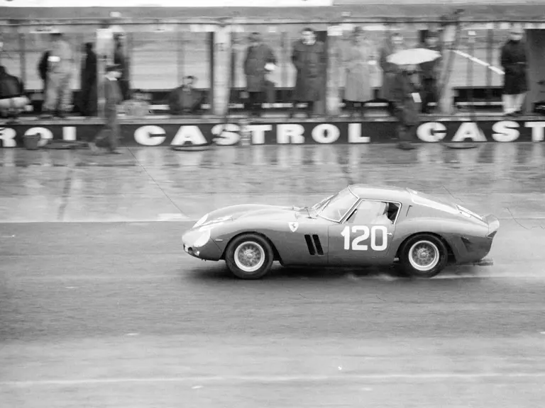 NüRBURGRING, GERMANY - MAY 27: Willy Mairesse / Mike Parkes, SEFAC Ferrari, Ferrari 330 LM/GTO 3673SA during the Nurburgring 1000 kms at Nürburgring on May 27, 1962 in Nürburgring, Germany. (Photo by Rainer Schlegelmilch)