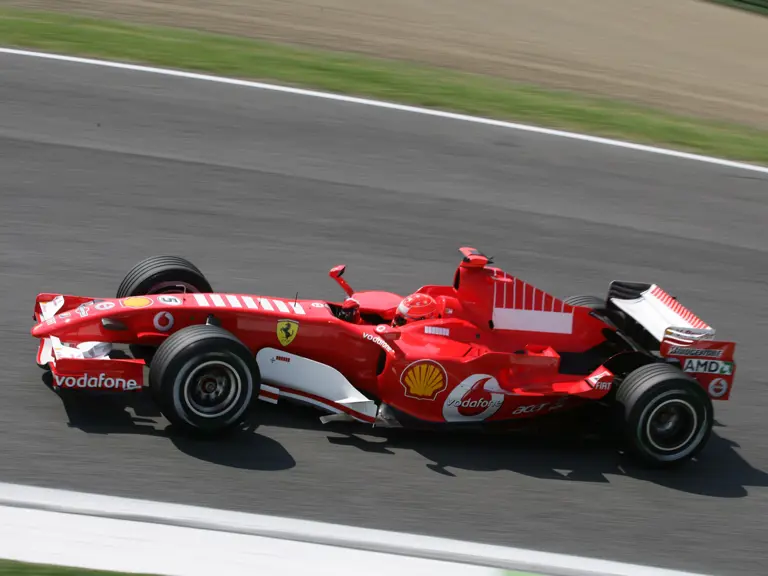 Michael Schumacher at speed during Friday practice ahead of the 2006 San Marino Grand Prix.