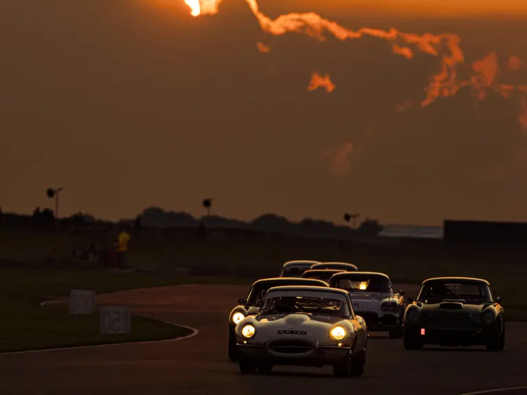 The Jaguar E-Type was driven by Jenson Button in The Stirling Moss Trophy at Goodwood Revival in 2021.