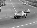 Chassis no. 5893, #21, leads an Alpine, Ferrari, and Shelby at the 1965 24 Hours of Le Mans.