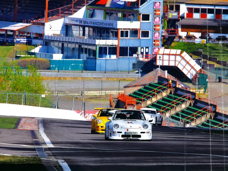 The previous owner driving this 993 GT2 R at Spa Francorchamps circuit during a track day event.