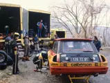 Tyre testing in the dry at Le Vercors, before the Monte Carlo race in 1981. Michelin came in full force! Standing in front of the driver’s door, is Coco Prié, paying attention to his teammate.
